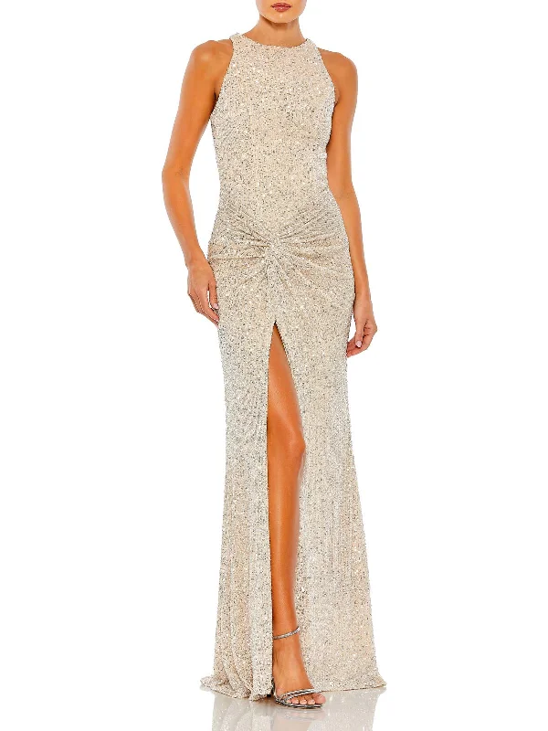 How to accessorize a strapless prom dress-Womens Sequin Ruched Evening Dress