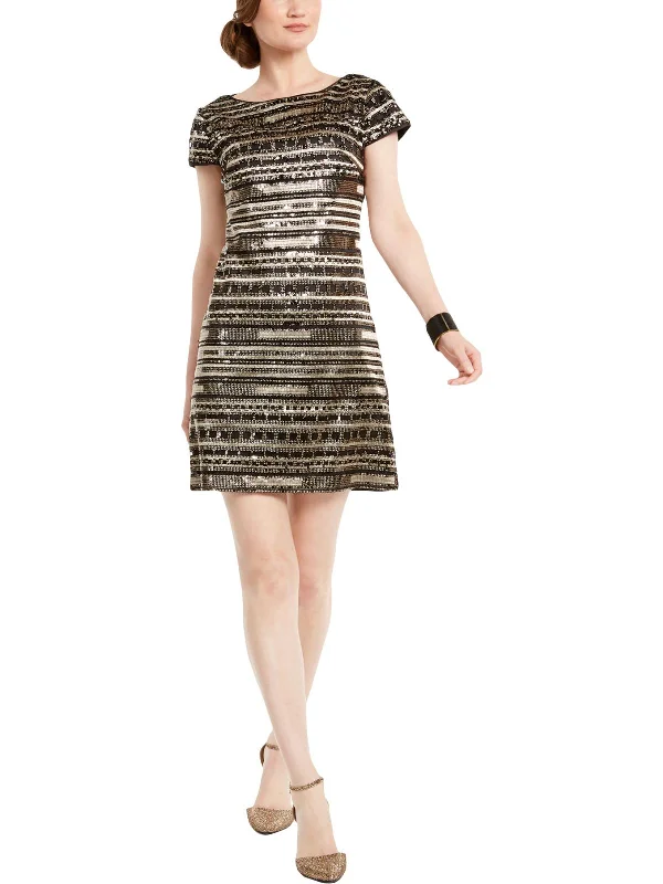 Vintage-inspired prom dresses for a retro style-Womens Sequined Cap Sleeve Cocktail Dress Vintage-inspired prom dresses for a retro style-Womens Sequined Cap Sleeve Cocktail Dress