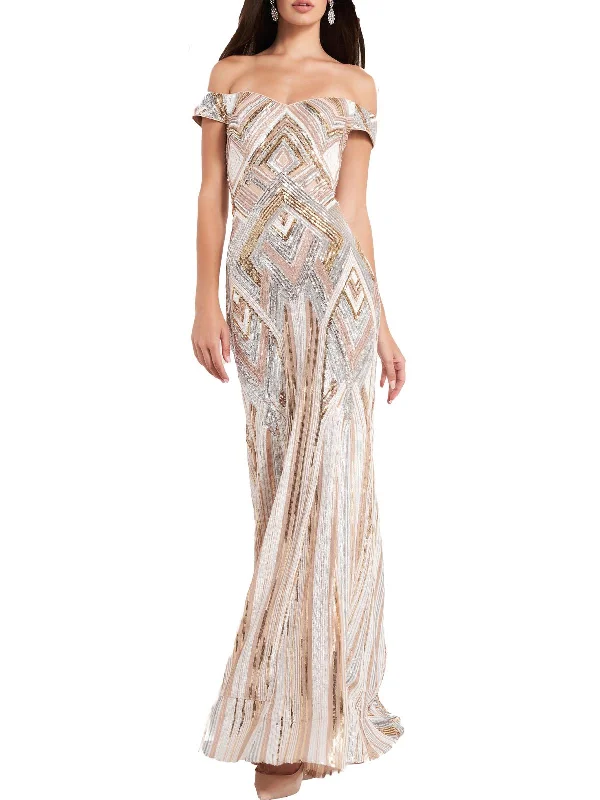 Prom dresses with matching accessories-Womens Sequined Maxi Evening Dress