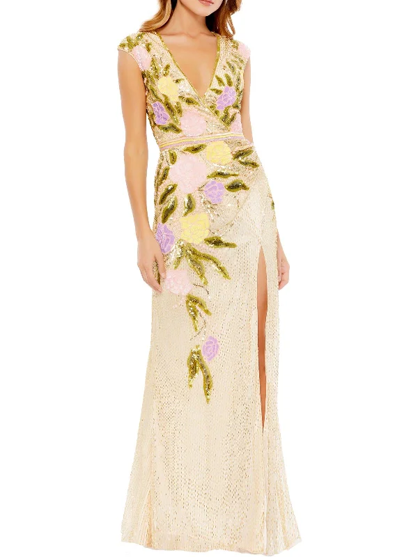 How to style prom dresses with jewelry-Womens Sequined Maxi Evening Dress