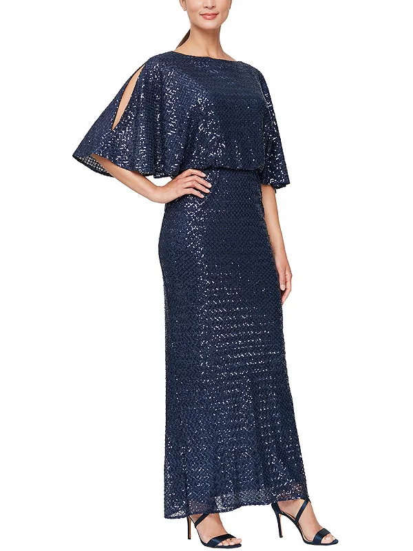 Chiffon prom dresses for a light, airy look-Womens Sequined Maxi Evening Dress