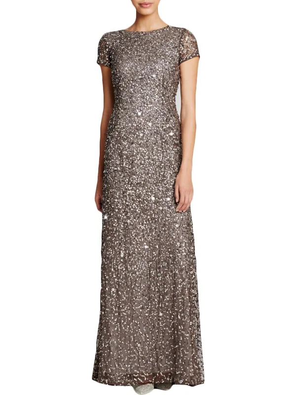 How to wear a crop top prom dress-Womens Sequined V-Back Evening Dress