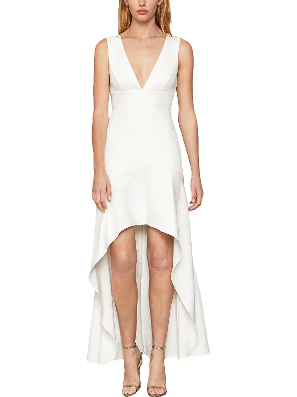 Prom dress shopping guide for first-time buyers-Womens V-Neck Hi-Low Evening Dress
