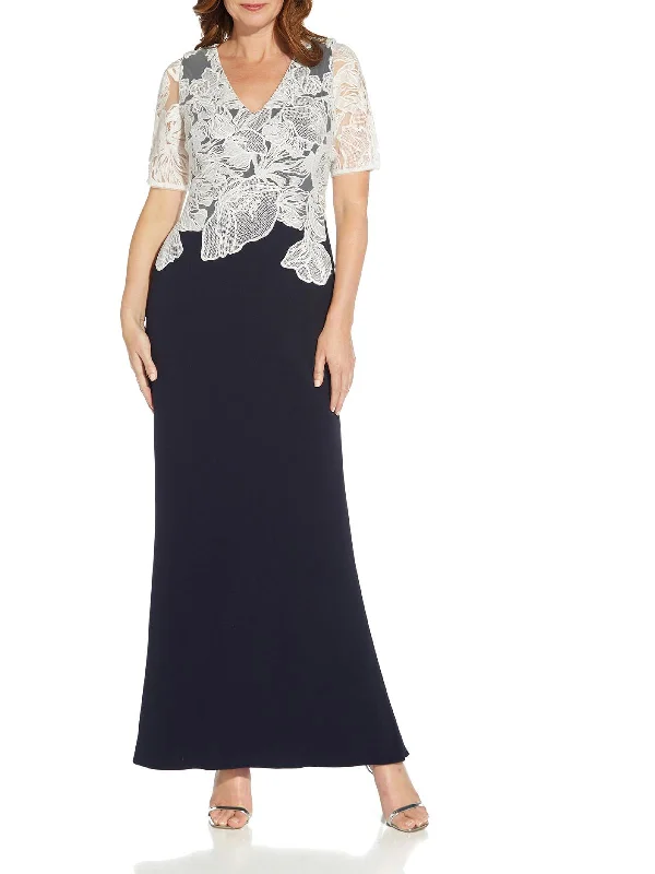 Prom dresses with short sleeves for warmer weather-Womens V-Neck Maxi Evening Dress