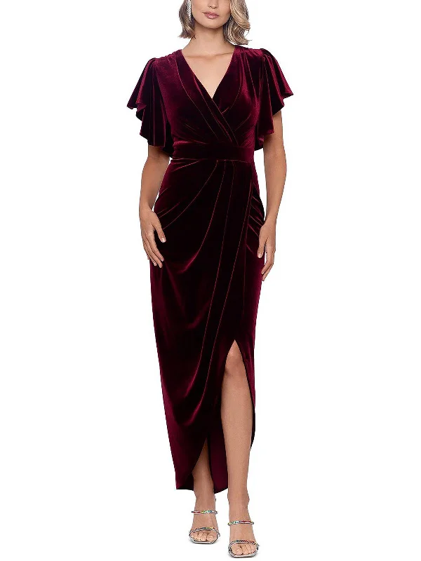 Red carpet-inspired prom dresses for glam-Womens Velvet Maxi Evening Dress