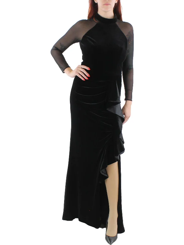 Classic red prom dresses for a bold look-Womens Velvet Maxi Evening Dress