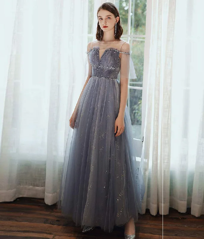 Casual Party DressesA line tulle sequins long prom dress  8341