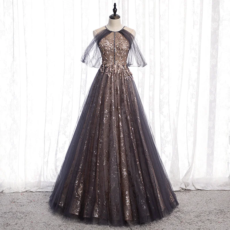 Party Dresses for SpringA line tulle sequins long prom dress evening dress  8294