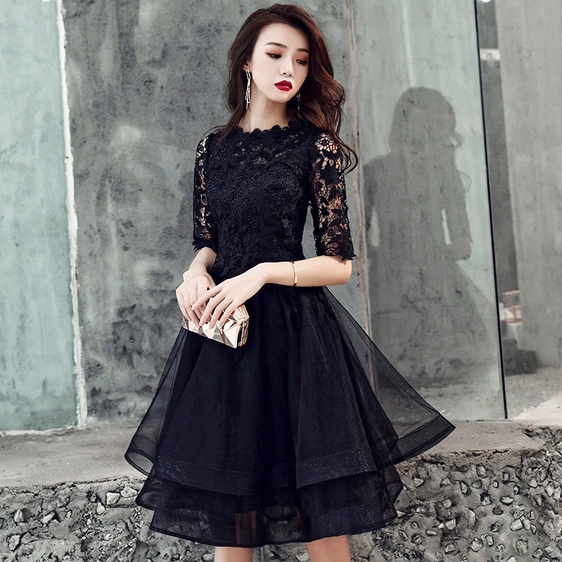 Party Dresses with Removable BeltBlack lace short prom dress homecoming dress  8244