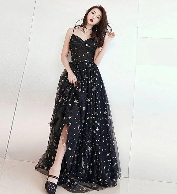Party Dresses with Projection MappingBlack sweetheart neck tulle long prom dress, black evening dress 8089 Party Dresses with Projection MappingBlack sweetheart neck tulle long prom dress, black evening dress 8089