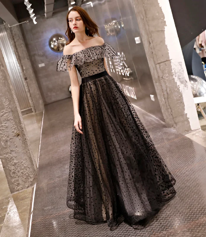 Party Dresses for Fitness ClassesBlack tulle long prom dress black evening dress  8520