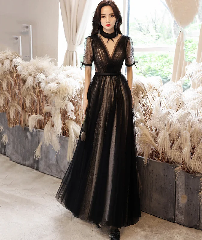 Party Dresses for Historical SitesBlack tulle long prom dress black evening dress  8529