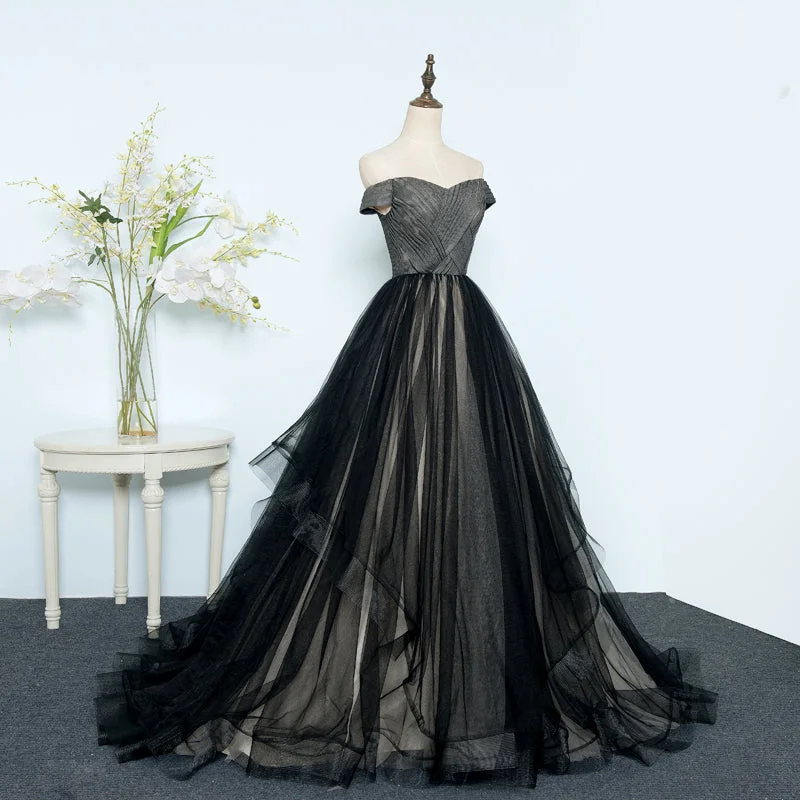Bodycon Party DressesBlack tulle long prom dress evening dress  8283