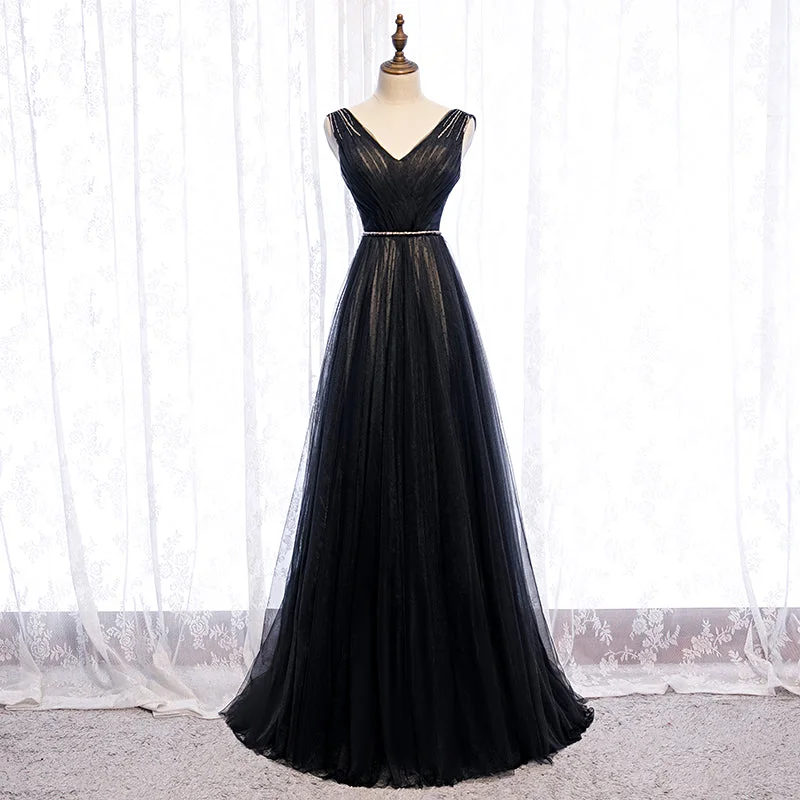 Party Dresses with Floral PatternsBlack tulle long prom dress formal dress  8267