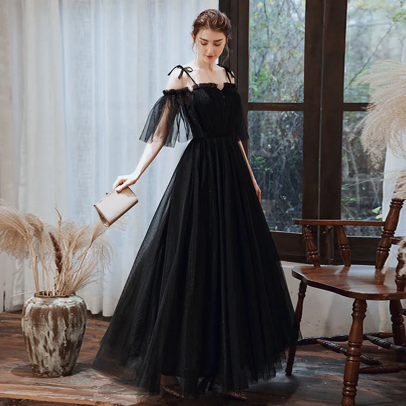 Party Dresses with Ruffled SkirtBlack tulle long prom dress formal dress  8367