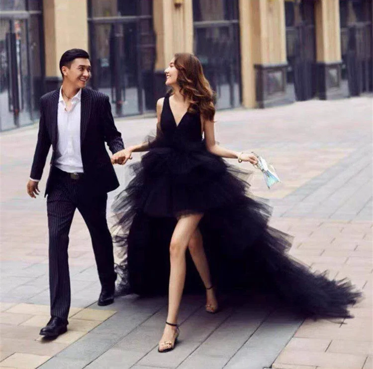 Party Dresses for WinterBlack tulle long prom dress party dress  8292