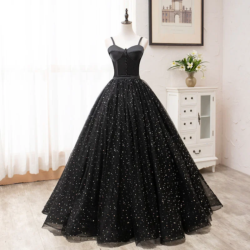 Party Dresses for Indoor GamesBlack tulle long prom gown black evening dress  8456