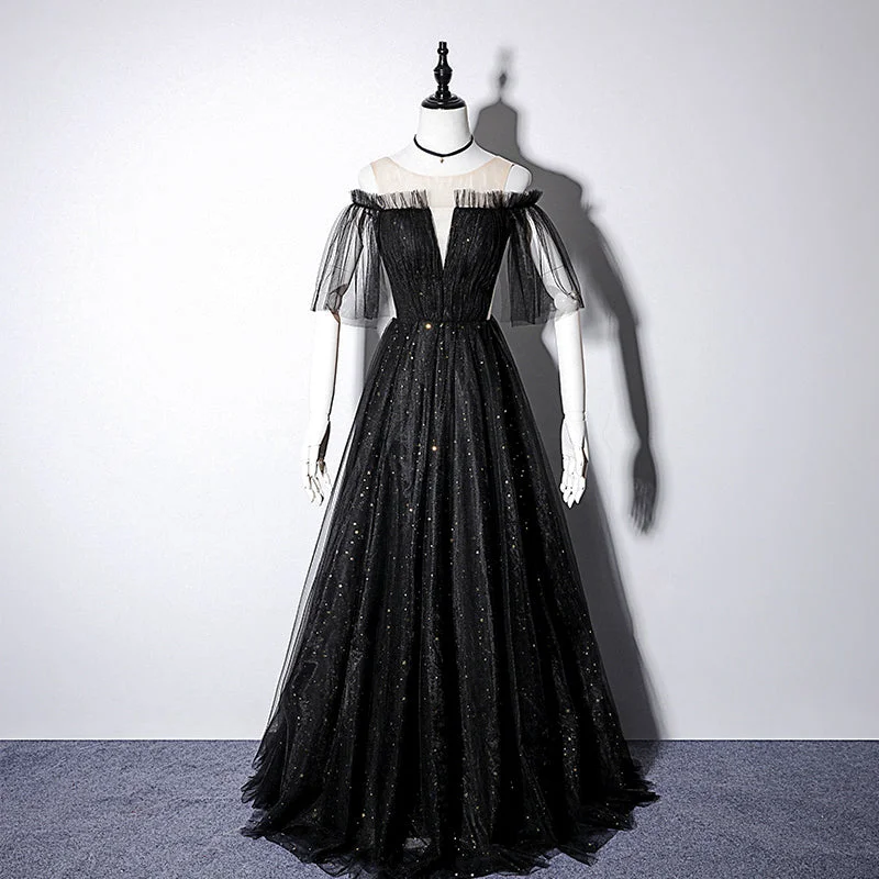 Party Dresses with Neon SignsBlack tulle sequins long prom dress, evening dress 8092 Party Dresses with Neon SignsBlack tulle sequins long prom dress, evening dress 8092