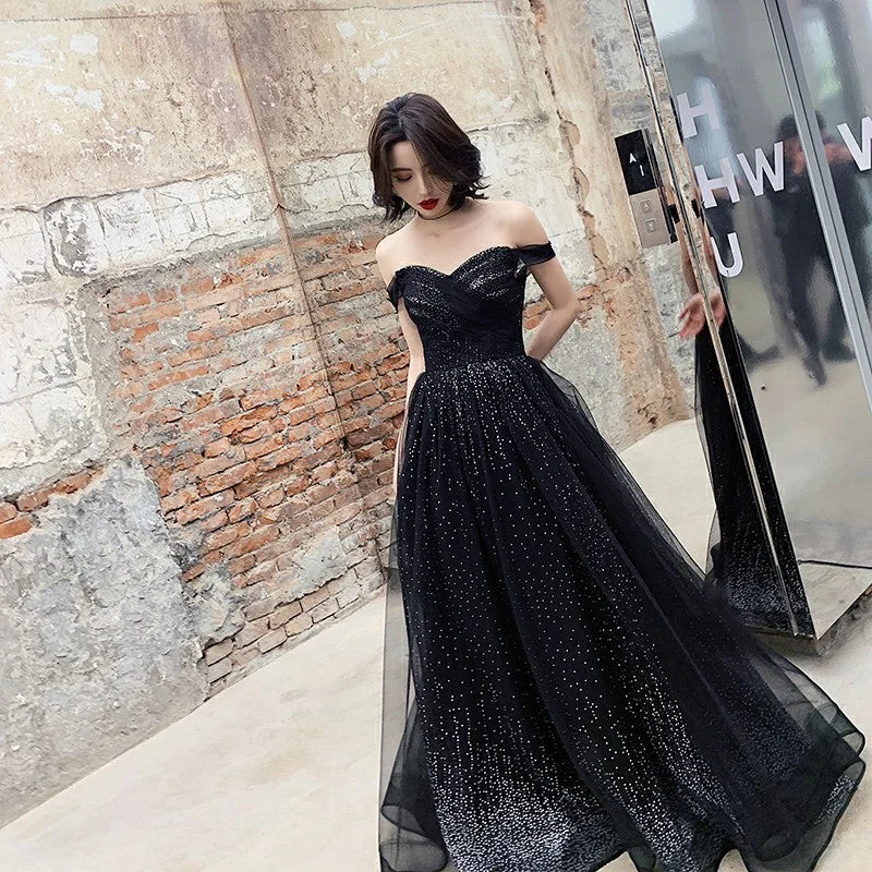 Party Dresses for Augmented Reality ExperiencesBlack tulle sequins long prom dress, off shoulder evening dress 8080 Party Dresses for Augmented Reality ExperiencesBlack tulle sequins long prom dress, off shoulder evening dress 8080