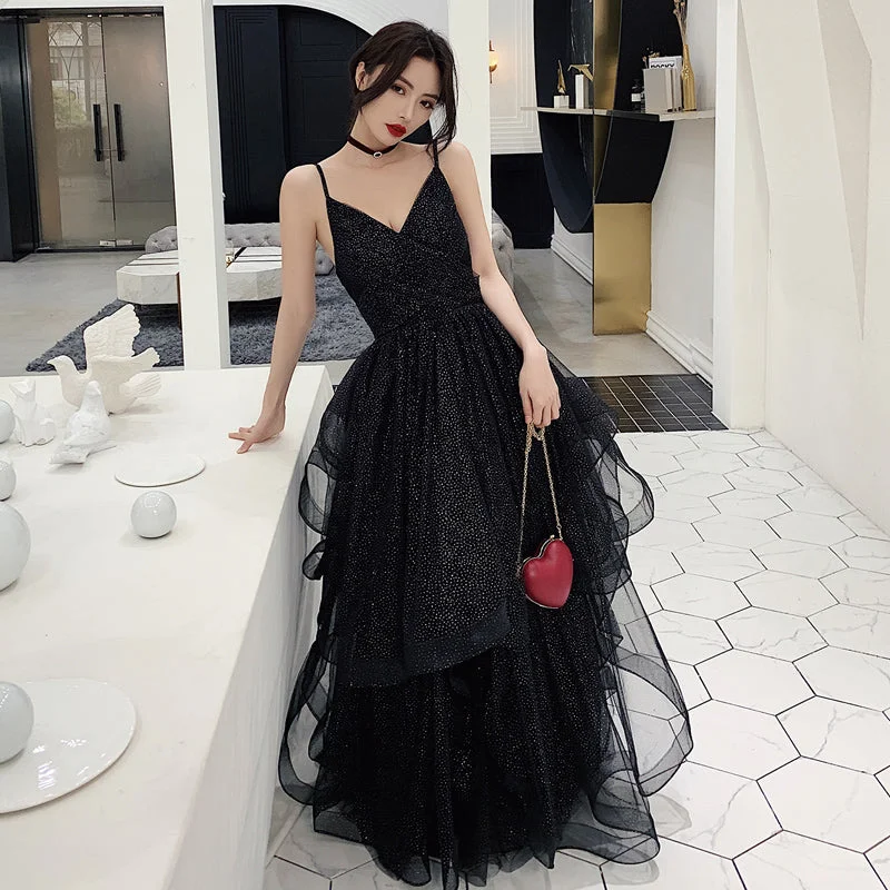 Party Dresses with BootsBlack tulle sequins prom dress evening dress  8277