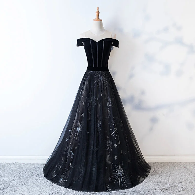 Party Dresses with Custom DesignsBlack tulle velvet long prom dress, evening dress 7992 Party Dresses with Custom DesignsBlack tulle velvet long prom dress, evening dress 7992