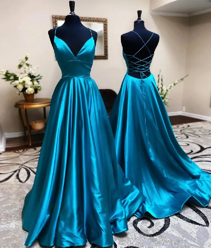 Party Dresses with Projection MappingBlue satin long prom dress simple evening dress 8445 Party Dresses with Projection MappingBlue satin long prom dress simple evening dress 8445