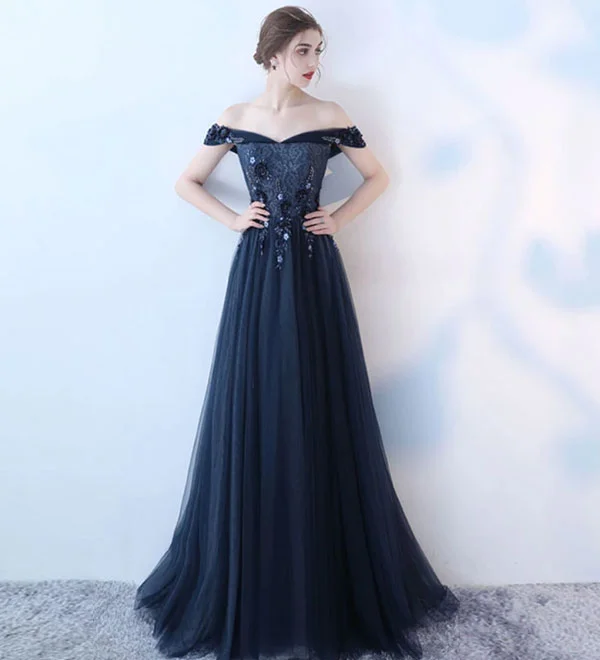 Party Dresses with Tassel DetailsBlue tulle lace long pro dress, blue evening dress 8154 Party Dresses with Tassel DetailsBlue tulle lace long pro dress, blue evening dress 8154