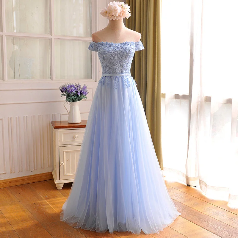 Party Dresses for Office PartiesBlue tulle lace long prom dress, blue evening dress 8012 Party Dresses for Office PartiesBlue tulle lace long prom dress, blue evening dress 8012