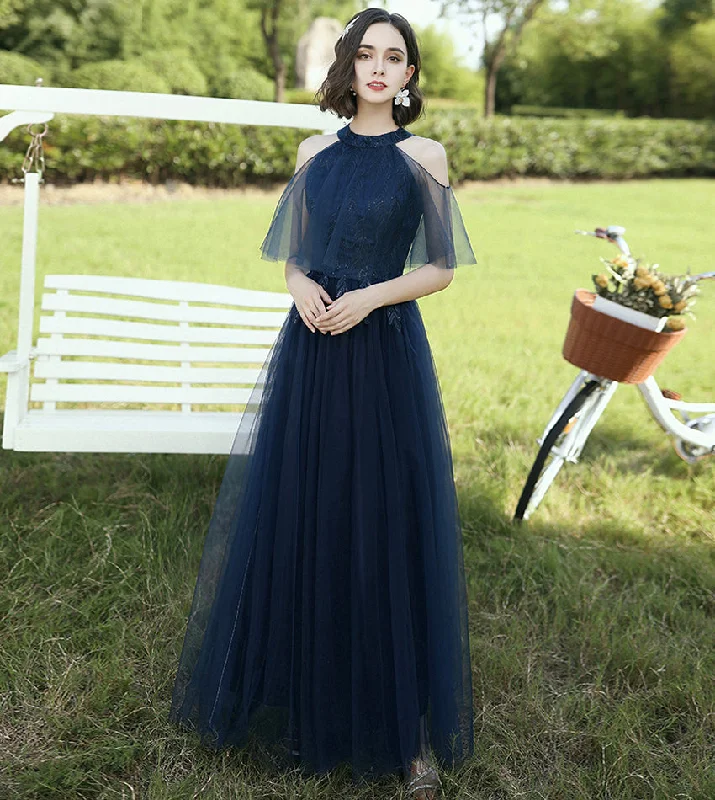 Party Dresses with Vegan FabricsBlue tulle lace long prom dress blue evening dress 8404 Party Dresses with Vegan FabricsBlue tulle lace long prom dress blue evening dress 8404