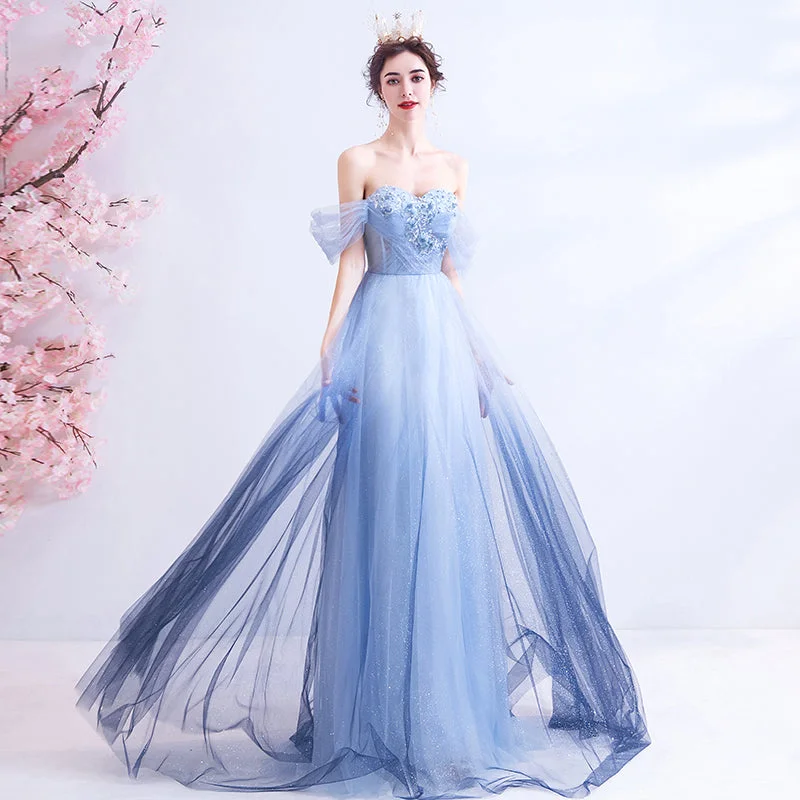 Party Dresses for Volunteer WorkBlue tulle lace long prom dress party dress  8201
