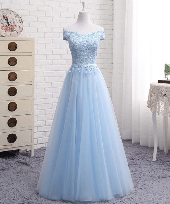 Party Dresses for All SeasonsBlue tulle lace prom dress blue evening dress  8289