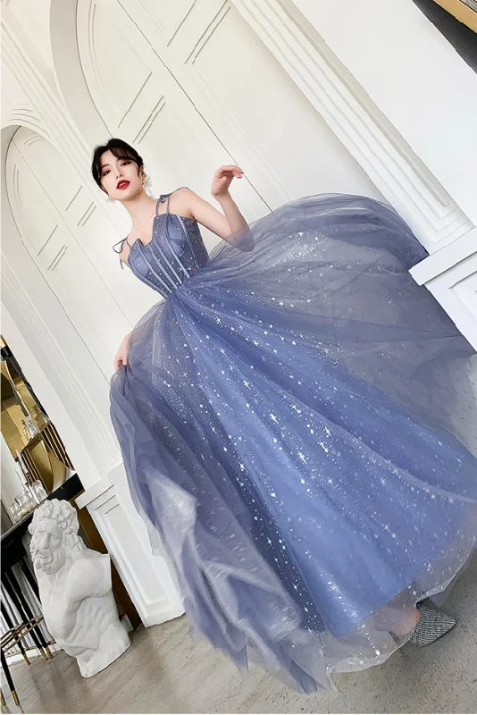 Party Dresses for Outdoor AdventuresBlue tulle long prom dress, blue evening dress 8139 Party Dresses for Outdoor AdventuresBlue tulle long prom dress, blue evening dress 8139