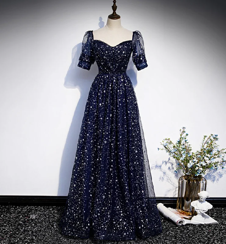 Party Dresses with Photo PrintsBlue tulle long prom dress blue evening dress  8425