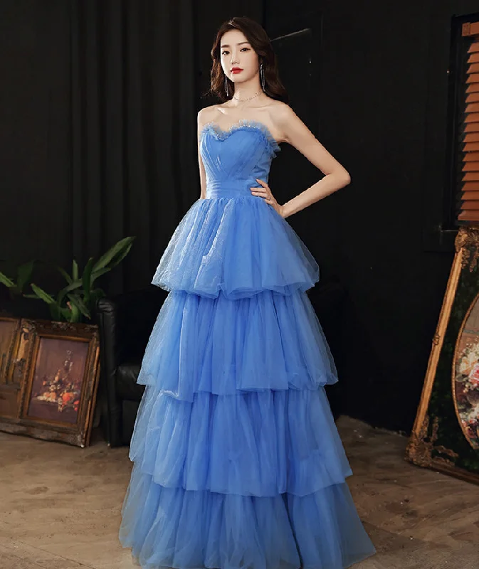 Party Dresses with Neon ColorsBlue tulle long prom dress blue evening dress  8522