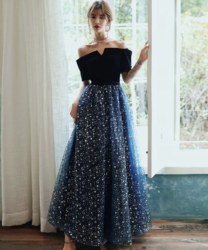 Party Dresses for SummerBlue tulle sequins long prom dress formal dress  8291