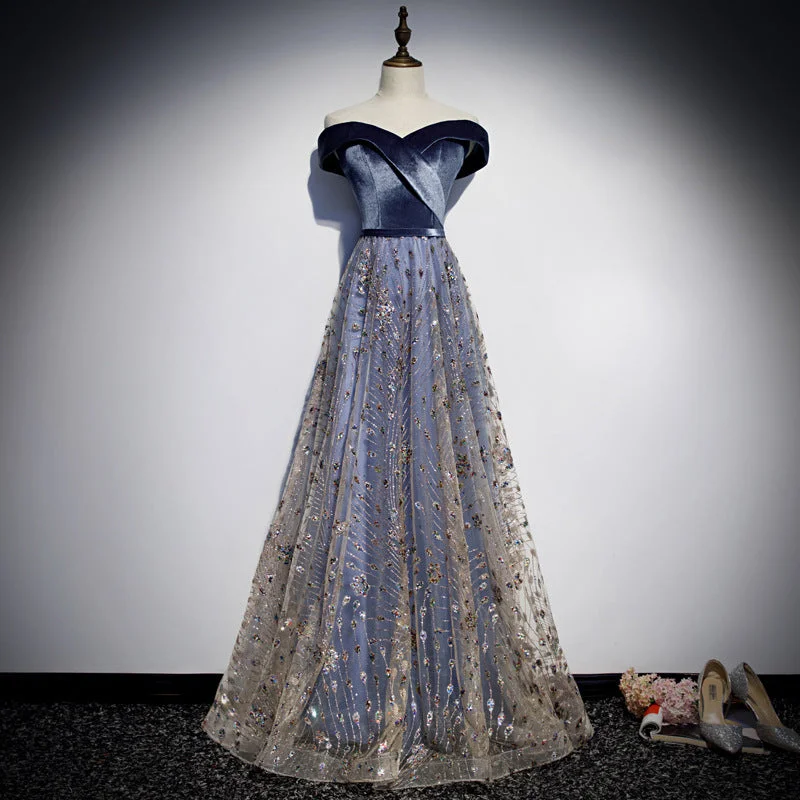 Party Dresses for Thanksgiving DinnerBlue velvet tulle long prom dress blue evening dress 8465 Party Dresses for Thanksgiving DinnerBlue velvet tulle long prom dress blue evening dress 8465