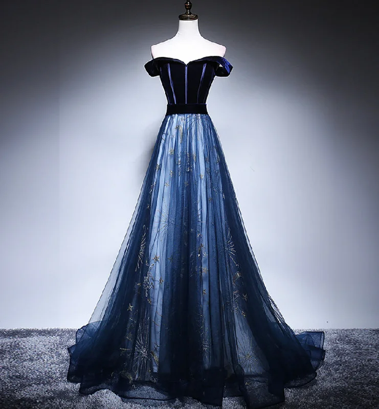 Party Dresses with Fiber Optic DetailsBlue velvet tulle long prom dress evening dress 8449 Party Dresses with Fiber Optic DetailsBlue velvet tulle long prom dress evening dress 8449