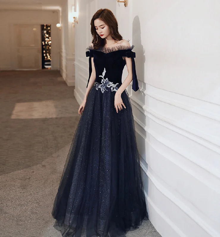 Party Dresses for Outdoor AdventuresBlue velvet tulle long prom dress evening dress 8457 Party Dresses for Outdoor AdventuresBlue velvet tulle long prom dress evening dress 8457