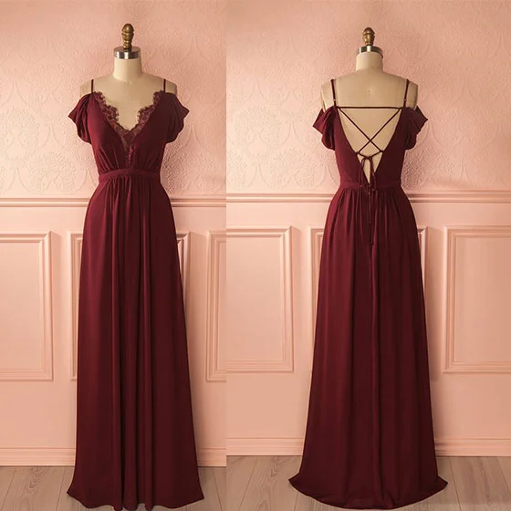 Maxi Party DressesBurgundy chiffon long prom dress evening dress  8284