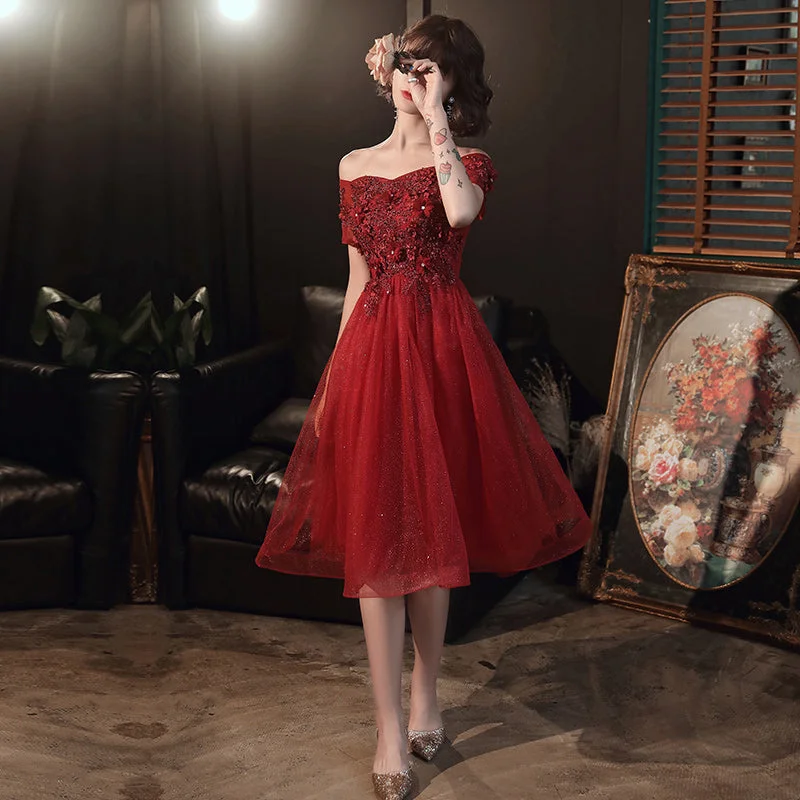 Party Dresses with High-Low SkirtBurgundy lace tulle short prom dress homecoming dress 8364 Party Dresses with High-Low SkirtBurgundy lace tulle short prom dress homecoming dress 8364