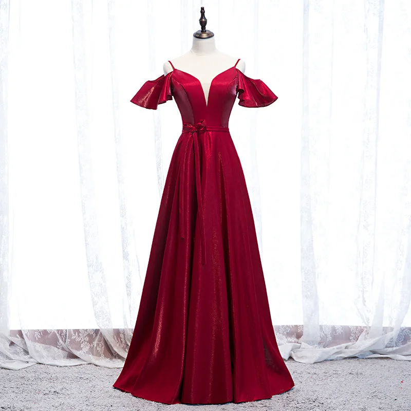 Party Dresses for Indoor ActivitiesBurgundy long prom dress evening dress  8268