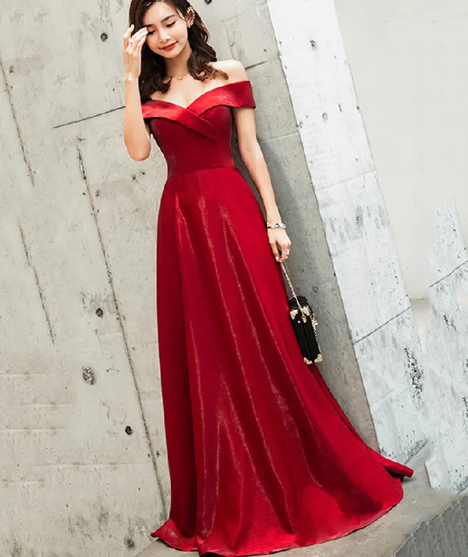 Party Dresses for Christmas EventsBurgundy satin long prom dress cute evening dress  8468