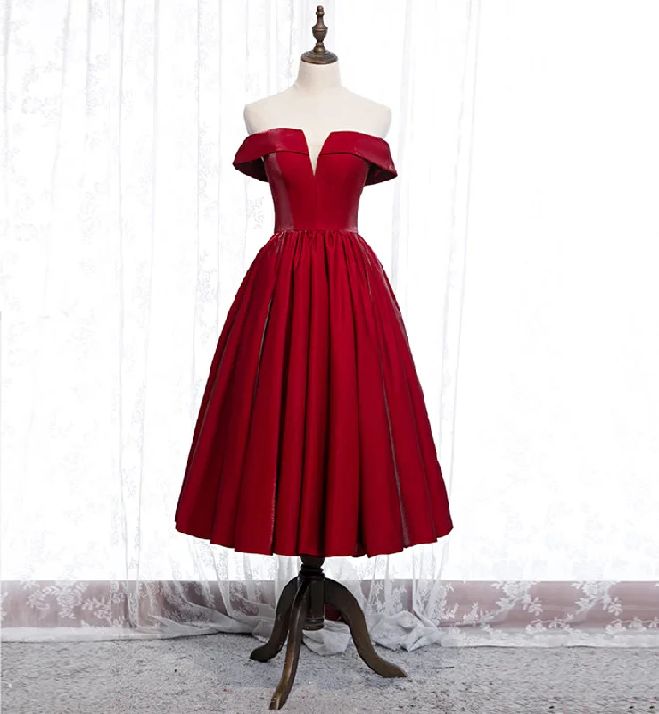Party Dresses with CrochetBurgundy satin short prom dress party dress  8395