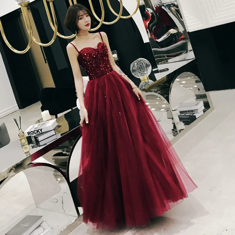 Party Dresses with Abstract DesignsBurgundy sweetheart neck tulle long prom dress, evening dress 7971 Party Dresses with Abstract DesignsBurgundy sweetheart neck tulle long prom dress, evening dress 7971