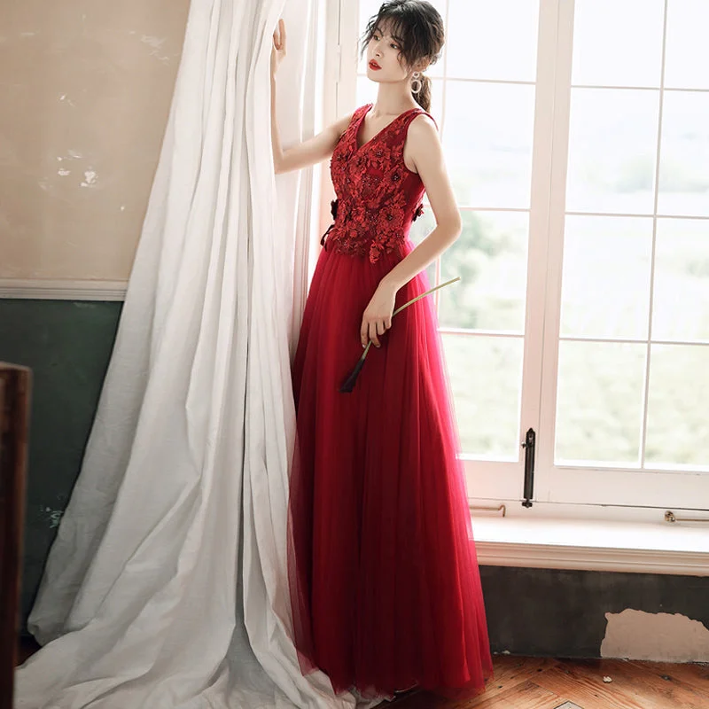 Party Dresses with CardiganBurgundy tulle lace prom dress evening dress  8278