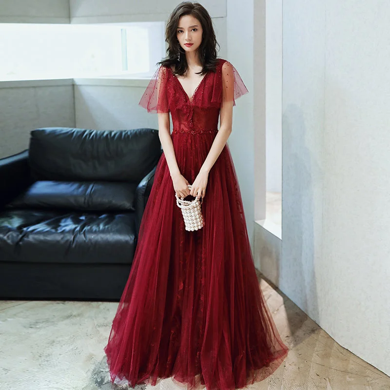 Party Dresses with Iridescent ColorsBurgundy tulle long prom dress evening dress 8232 Party Dresses with Iridescent ColorsBurgundy tulle long prom dress evening dress 8232
