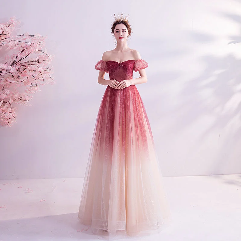 Party Dresses for DinnerBurgundy tulle long prom dress evening dress  8272