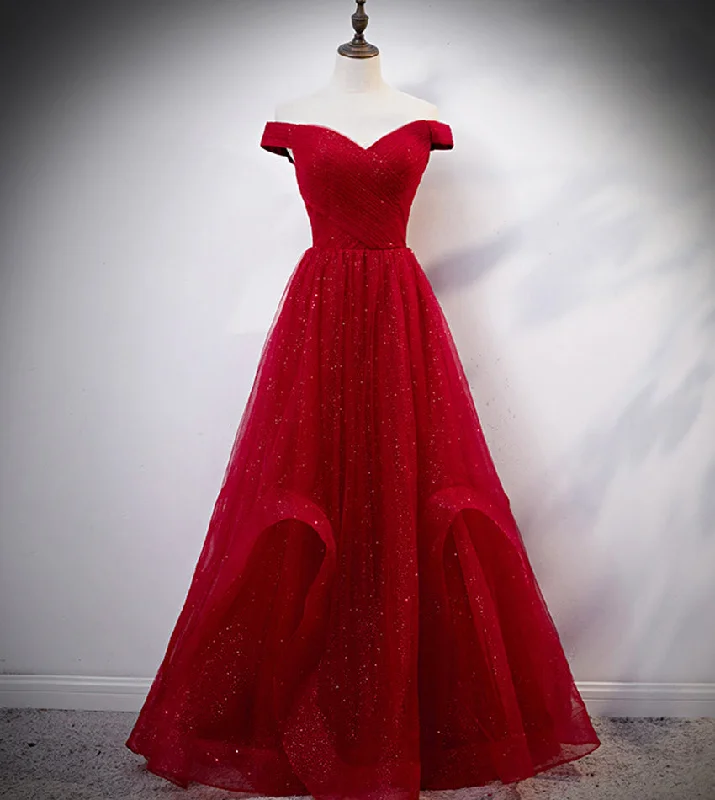 Party Dresses for Music FestivalsBurgundy tulle long prom dress evening dress  8389