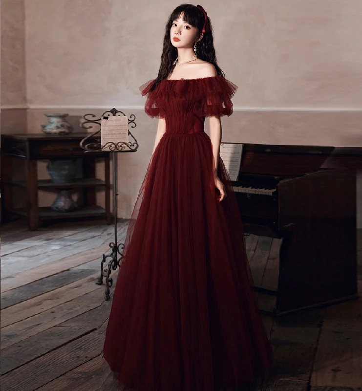 Party Dresses with Kinetic Energy HarvestingBurgundy tulle long prom gown formal dress 8435 Party Dresses with Kinetic Energy HarvestingBurgundy tulle long prom gown formal dress 8435