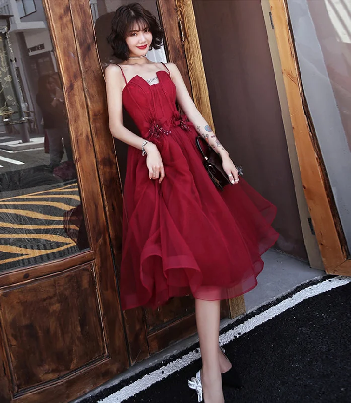 Party Dresses for Style AwardsBurgundy tulle short prom dress cocktail dress  8410